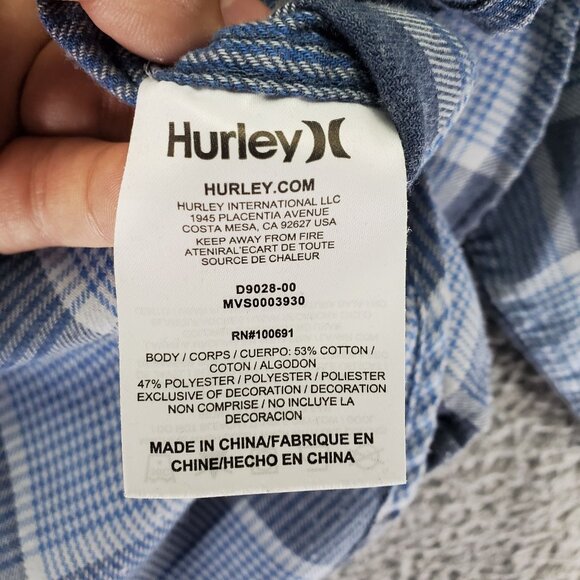 Hurley Shirt Mens Large Blue Plaid Long Sleeve Button Up - Picture 2 of 8